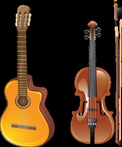 guitar, violin, bow