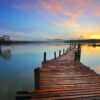 sunrise, jetty, lake