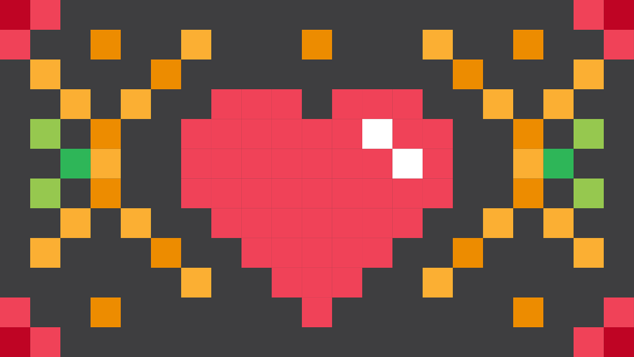 heart, pixel, square