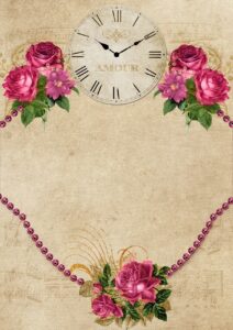 roses, clock, pearls