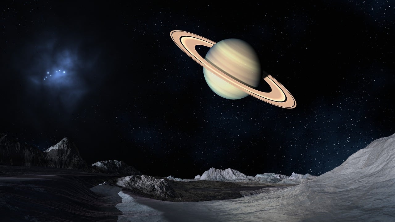 saturn, space, lunar surface