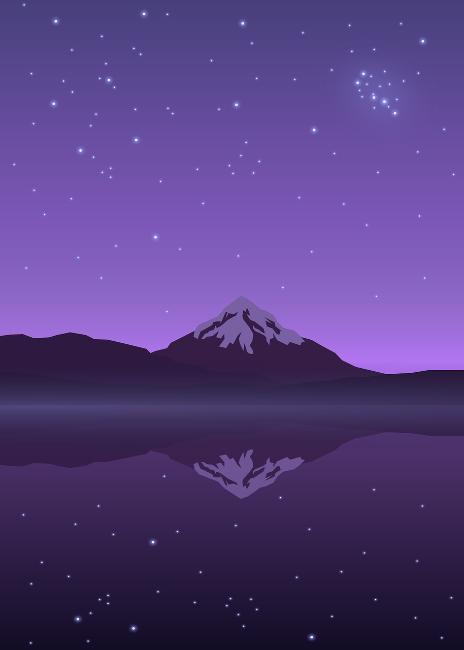 mountains, lake, stars