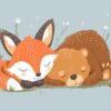 fox, bear, sleeping