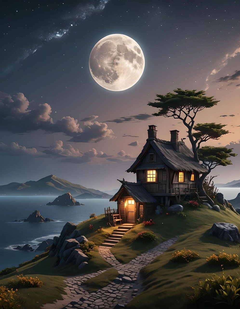 house, moon, remote