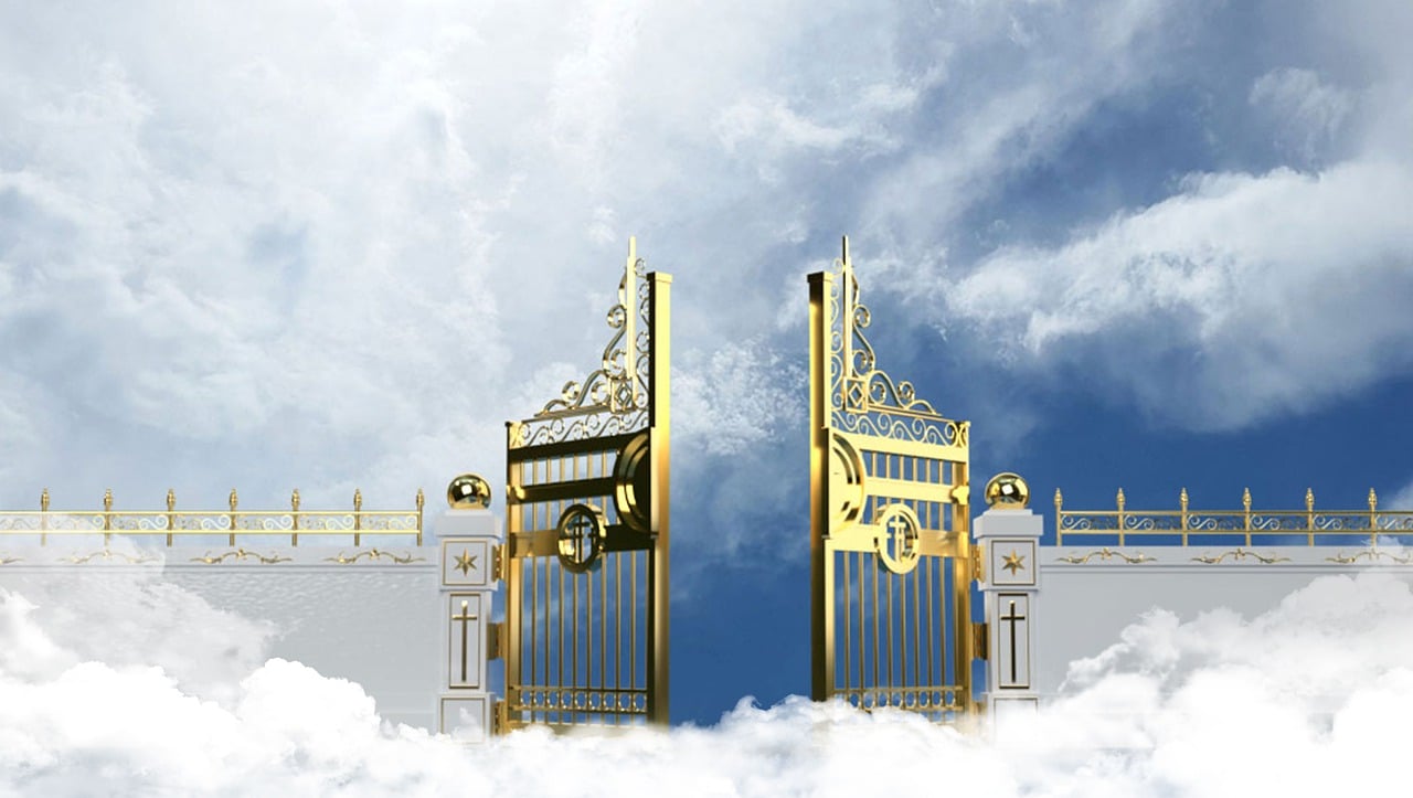 heaven, gate, clouds