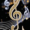 treble clef, music, note, clef, sound, melody, musical note, glittering, gold, ai generated