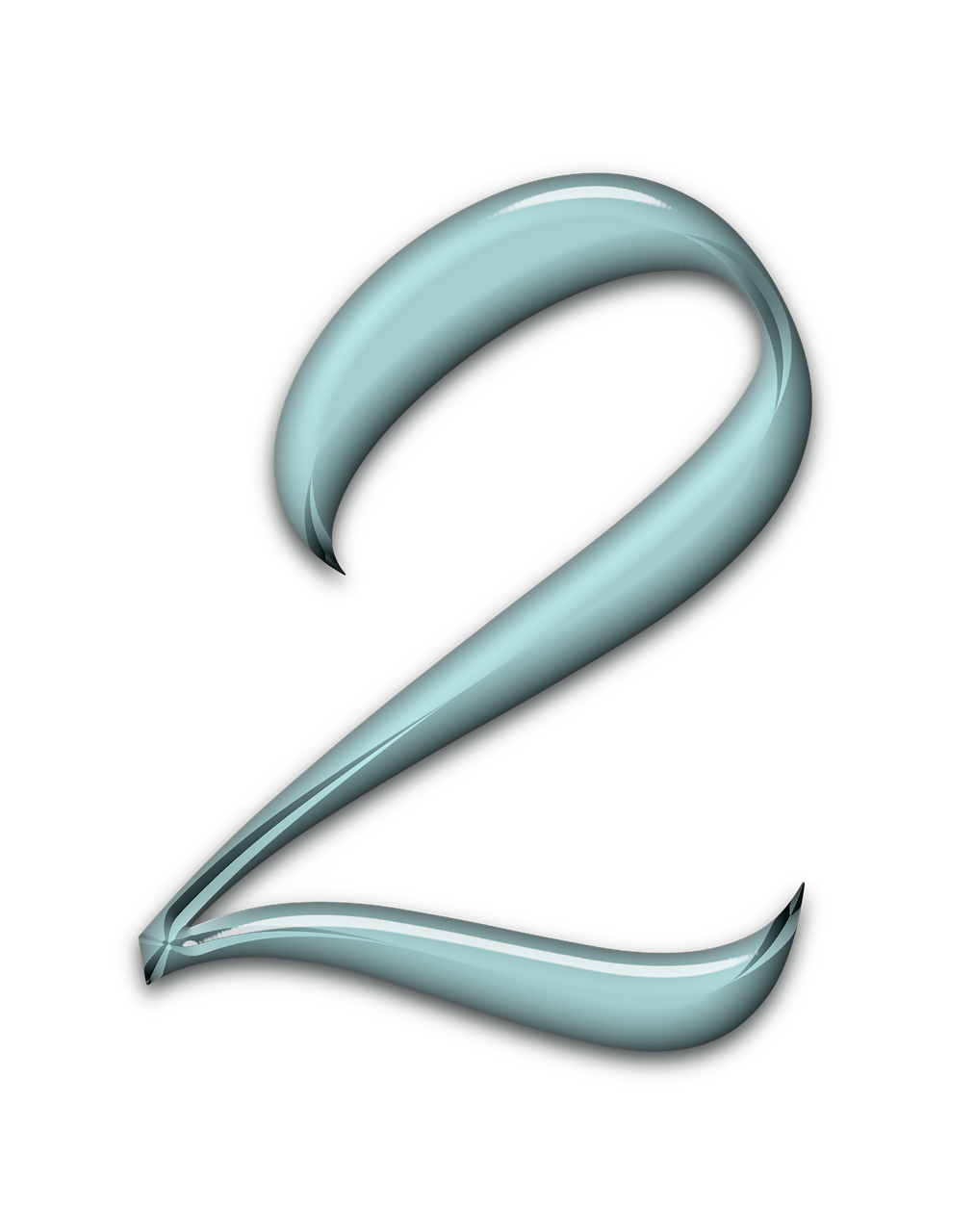 numbers, bevel, aqua, glass, blue, 2, two